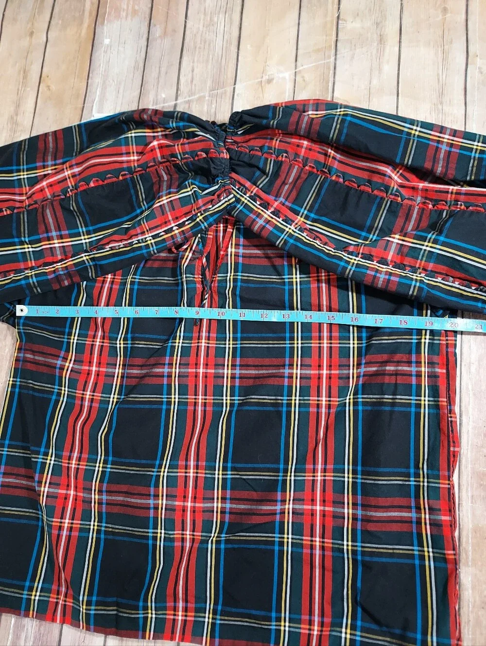 J. Crew Scalloped Tartan Plaid Tie-Neck Blouse M